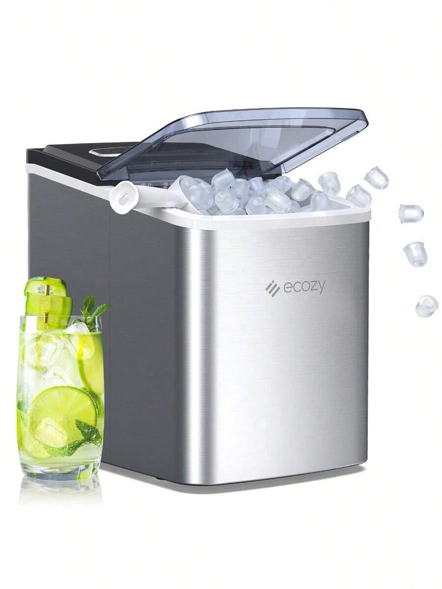 Máquina de Hielo, 9 Cubos Listos en 6 Minutos hasta 12kg por Día, Autolimpieza con Bolsas de hielo y Cuchara de Pie, Acero Inoxidable - por defecto - Ver 1