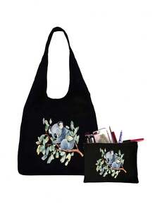 Multifunctional Vest-Style Shoulder Bag With A Cute Koala Pattern In A Watercolor Style, Large Capacity Women Handbags Folding Reusable Shopper Bag Travel Grocery Bag, Makeup Bag, Lightweight Storage Bag, For Storing Commuting Items, Cosmetics - Multicolor - View 15