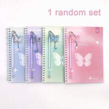 A5螺旋笔记本+蝴蝶圆珠笔，双螺旋设计，每本60页，优雅的心形蝴蝶图案，方格内页，适合作为礼物、女士日记本、办公或学习用品。 - 彩色 - 查看 10