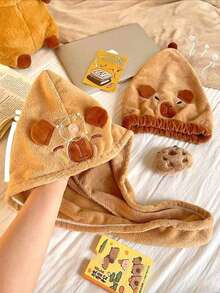 1pc Cute Capybara Design Super Absorbent Quick Dry Hair Towel Wrap, Coral Fleece Hair Drying Cap For Girl - Multicolor - View 2