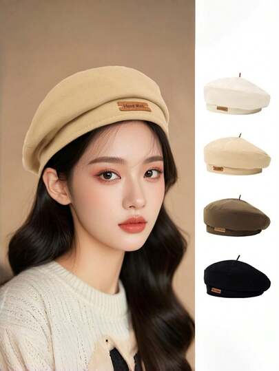 1pc Women's Beret Hat, Windproof Beret Cap, Flattering Painter Hat, Adjustable Cute Oversized Beret, Versatile For Spring/Autumn