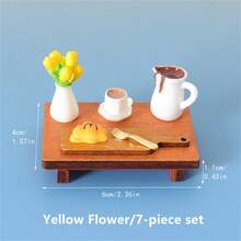7pcs/Pack Miniature Dollhouse Creative Tray Set, Realistic Coffee, Bread Tray, Potted Plant Model DIY Props - Multicolor - View 7
