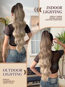 28 Inch Long Wavy Ombre Brown Drawstring Ponytail Synthetic Hair Extension, Heat Resistant Synthetic Fiber Wig Suitable For Women Party And Daily Use - Brown Ombre - View 5