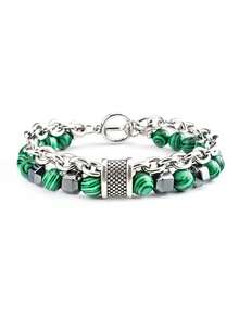 欧美流行情侣孔雀石OT扣双层串珠黑玛瑙手链，工厂直销批发 - 手鍊 - 查看 17