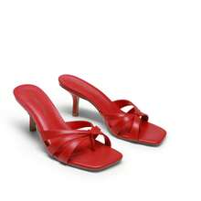 Women Crisscross Strap Kitten Heeled Sandals Fashionable Casual Slip-On High Heel Mules Comfortable Party Wedding Dress Shoes - Đỏ - Xem 7