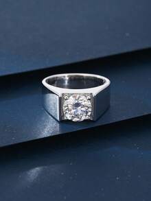 1枚2克拉VVSD男士莫桑石简约戒指，永恒周年纪念戒指，情人节奢华珠宝礼物，斋月珠宝 - 銀色 - 查看 5