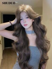 SHUDUO 1 Piece Synthetic Heat Resistant Curly Brown Wig, Center Parted, Made Of Fiber For Everyday Use, Natural And Realistic Wig (Accessories Not Included) - Brown - View 1