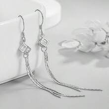 1 đôi bông tai mặt dây chuyền tua rua bằng bạc sterling 925 đính đá Cubic Zirconia thời trang và thanh lịch, thích hợp cho tiệc chiêu đãi, đám cưới, các dịp lễ hội và đeo hàng ngày. - Bạc - Xem 1