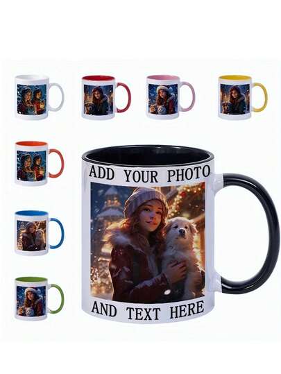 11oz Personalized Photo Coffee Mug, Customizable With Images, Text, Names, Suitable As Gifts For Mom, Dad, Boyfriend, Girlfriend, Best Friends, Thanksgiving, Christmas, Multi-Functional, Decorative, Exquisite, Fashion, Colorful Modern Style, Unique Customized Gift