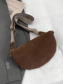 Bolso de cintura de ante sintético de invierno, bolso de pecho de moda para mujer, bolso de correa simple, bolso de cintura de diseñador, bolso bandolera cruzado femenino - Marrón - Ver 6