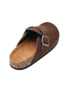 Adjustable Buckle Comfortable Anatomical Insole Open-Toe Wooden Clogs - Brown - View 4