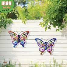 زخرفة حائط فنية من الفراشة المعدنية الحيوية، تحفة فنية معدنية مقاومة للصدأ بحجم 14.2 بوصة للتعليق على الحائط للاستخدام في الحديقة والشرفة والفناء والشرفة والسياج - هدية مثالية للعائلة والأصدقاء وعيد الأم - متعدد الألوان - مشاهدة 10