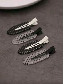 4个时尚可爱黑白波点发夹，亚克力材质，可固定刘海和侧边，适合女性装饰 - 黑與白 - 查看 5