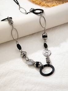 1件时尚复古黑色长项链，适合女性佩戴或作为礼物 - 黑色 - 查看 3