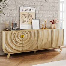 TV Stand With 2 Storage Cabinet For Living Room, Large Entertainment Center With Wave-Patterned Design, Console Table With Ajustable Shelf For 55"-75" TV For Furniture Set-Wood - Màu Khaki - Xem 4