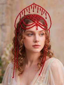 1件装奢华黑色网纱水钻装饰宽发箍，优雅时尚，适合女性，可用于婚礼、派对、日常佩戴，是节日派对的百搭发饰。 - 銀色 - 查看 9