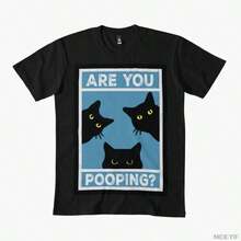 Camiseta de meme de gato "¿Estás haciendo caca?" para hombres y mujeres, 100% algodón, camisetas de manga corta 0102-3 - Negro - Ver 1