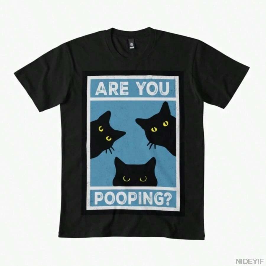 Camiseta de meme de gato "¿Estás haciendo caca?" para hombres y mujeres, 100% algodón, camisetas de manga corta 0102-3 - Negro - Ver 1