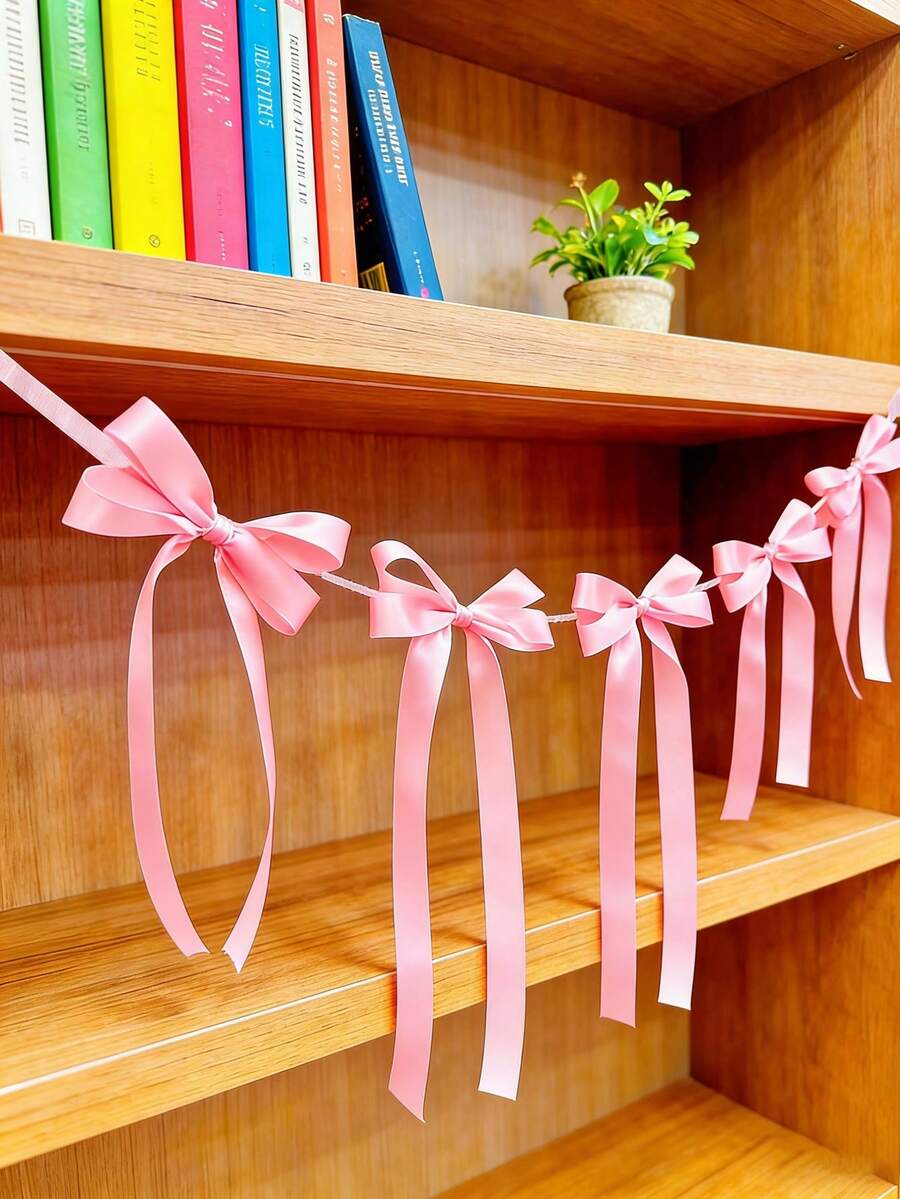 6pcs/12pcs/24pcs Pink/White Bow Ribbons, Suitable For Holiday Parties, Ribbons, Bows, Mother's Day Fashion Decor, Daily Party Supplies, Valentine's Day Decor, School Decor - Multicolor - View 1
