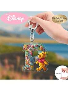 2D刺绣字母钥匙扣，26个A-Z花卉卡通设计亚克力吊坠，带链子，适用于包包、车钥匙、旅行配件、礼品，可爱花卉和维尼熊钥匙扣设计，表面光滑，钥匙扣，装饰钥匙扣，卡通钥匙扣，情人节礼物，粉丝礼物，2D平面礼品（如果产品不透明，请撕掉背面的保护膜） - 彩色 - 查看 27