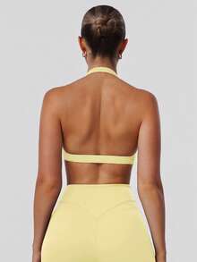 Women's Fitness Yoga Tank Top, V-Neck Twist Design With Padding, Solid Color Sports Leisure Bra - Màu vàng - Xem 6