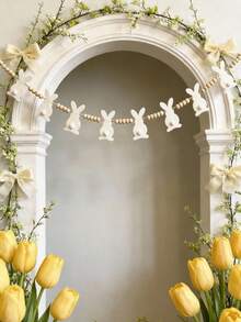 1pc White Easter Bunny Garland, Beaded Rabbit Bunting, Spring Farmhouse Home Decor, Rustic Easter Wall Hanging Banner, Festive Holiday Mantel Decor, Lightweight Farmhouse Party Garland, Living Room Fireplace Doorway Decor, Bohemian Rustic Easter Decor, Seasonal Spring Event Garland, Neutral Tone Rabbit Beaded Banner - Multicolor - View 5