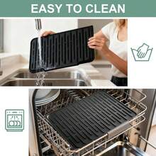 Silicone Kitchen Countertop Dish Drying Mat With Water Collection Tray Non-Slip Pad,Large Rubber Dish Drain Mat Dish Rack Mat - màu đen - Xem 5