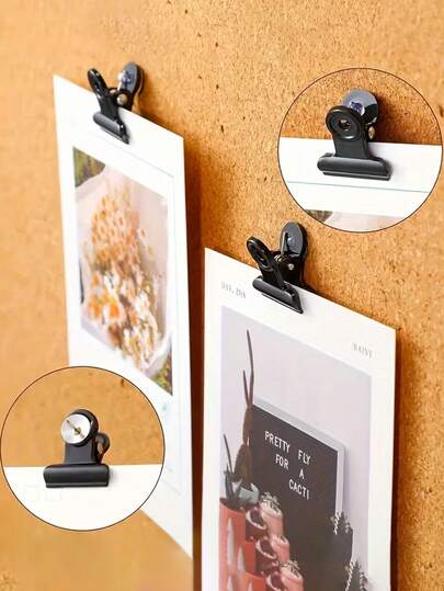 8/16 piezas de chinchetas de metal negro diseñadas para sujetar firmemente fotos, manualidades, papeles de oficina, tableros de corcho y diversos artículos del hogar y de oficina, sirviendo como clips para exhibiciones de fotos y tableros de anuncios.