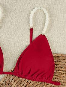 Bộ bikini gợi cảm kiểu dáng nghỉ hè 2026 với dây đeo đính hạt màu đỏ và họa tiết hoa, thích hợp cho bãi biển, kỳ nghỉ hè, tiệc sinh nhật, tập thể dục, mặc hàng ngày và hoạt động ngoài trời. - Đỏ - Xem 5