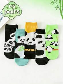 1/5 pary damskich krótkich skarpetek z motywem pandy, miękkie skarpetki do kostki, odpowiednie na wiosnę i jesień, uniwersalne, wygodny materiał, modne, odpowiednie do uprawiania sportu, modne, niezbędne do codziennego stroju, odpowiednie na zewnątrz i wewnątrz, proste i ciekawe skarpetki, idealne na prezent świąteczny, idealne na sesje zdjęciowe - Wielokolorowe - Zobacz 1
