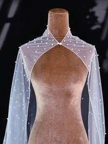 2m Nail Bead Bridal Shawl Cloak Pearl Wedding Shawl Cape Church Bridal Shawl Beaded Top Wedding Wraps Accessories - A - View 7