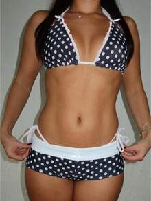 Women's Y2k Gingham Bow Bikini Set 2 Piece Bikini Shorts Sets Halter Triangle Boyshort Swimsuit Swimwear Cute Plaid Swimwear With Boyshorts - 黑色 - 查看 1