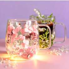 1个/2个双层玻璃杯，饰以逼真的花草图案，可重复使用，适用于牛奶、冷热饮、咖啡、抹茶、卡布奇诺等。透明玻璃杯，仅限手洗。情人节和生日的独特礼物。 - 彩色 - 查看 11