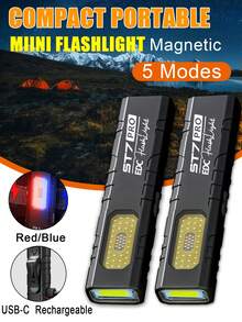 T7 EDC 超薄高流明手电筒 | 450 流明双模式 + 红/蓝频闪 | USB-C 快速充电 | IPX4 防水 | 磁吸底座 + 背夹 | 露营、徒步和紧急情况的最佳迷你 LED 手电筒