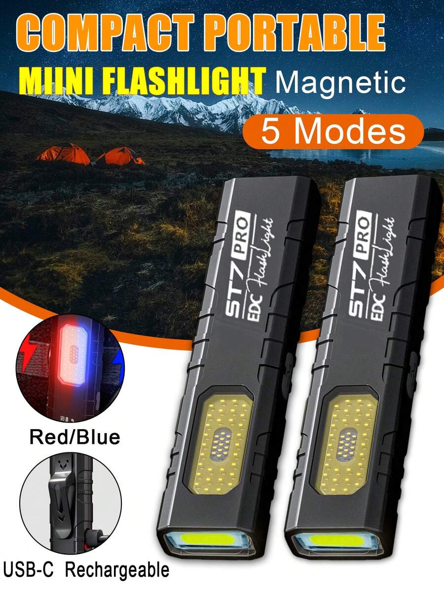 T7 EDC 超薄高流明手电筒 | 450 流明双模式 + 红/蓝频闪 | USB-C 快速充电 | IPX4 防水 | 磁吸底座 + 背夹 | 露营、徒步和紧急情况的最佳迷你 LED 手电筒