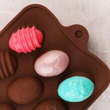 1/2 件装复活节彩蛋和兔子硅胶巧克力模具，带 15 个模腔，适用于糖果、果冻、布丁、巧克力、纸杯蛋糕装饰和甜点烘焙工具 - 咖啡色 - 查看 2