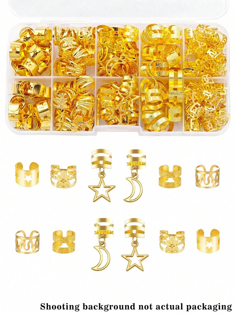 50pcs Golden Star Moon Hair Clips Braid Jewelry Dreadlock Accessories Loc Adornment For Braids Decoration - Gold - View 1