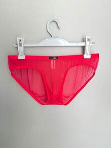 1 Stück sexy transparente Mesh Herren Unterhose mit voller Abdeckung und niedriger Taille, rote dreieckige Unterwäsche - Rot - Übersicht 2