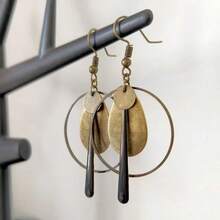 一对波西米亚风镂空圆形铜吊坠耳环，独特女士耳环，派对礼物 - 銅色 - 查看 6