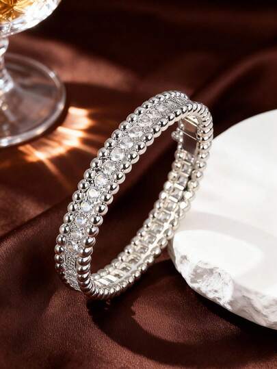 1pc S925 Silver Bracelet, Suitable For Formal Occasions Like Galas And Awards Ceremonies, Luxurious And Sparkling; Can Be Given As A Gift To Elderly Female Relatives, Elegant And Sophisticated, Matching The Solemn Atmosphere Of Holidays