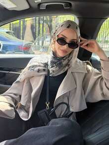 1pc Women's Bohemian Style Watercolor Floral Print Scarf, Casual Street Vintage Shawl Suitable For Daily Wear, Autumn - 綠色 - 查看 3