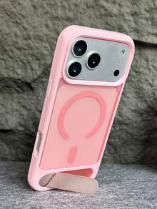 1pc PC Semi-Clear Matte Magnetic Phone Case + Metal Bracket Compatible With IPhone 17 Pro Max 16 15 11 12 13 14 Pro Max Plus 17 AIR Cases Matte Clear - Pink - View 2