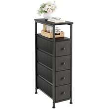 4-Drawers Narrow Dresser Fabric Dresser For Bedroom With Small Shelf Slim Storage Organizer Chest Of Drawers With Wooden Topfor Small Spaces Living Room Entryway Commode De Chambre Black - Black - View 2