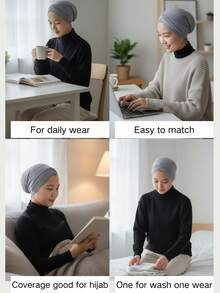 3pcs Set Muslim Double-Layer Cross Headscarf With Inner Cap, Solid Color Arabic Hijab With Full Coverage Inner Hat, Elastic Breathable Comfortable For Daily Muslim Headwear - Multicolor - View 6