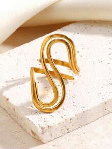 1枚18K镀金不锈钢几何线条无限符号戒指，适合女士日常佩戴