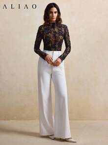 Aliao Exquisite 3D Floral Lace Long-Sleeved See Through Top, New Year, Valentine's Day, Elegant Ladies, Beach, Thanksgiving, Graduation, Concert Women, Brunch For Women, Bohemia Vacation Spring - Black - View 7