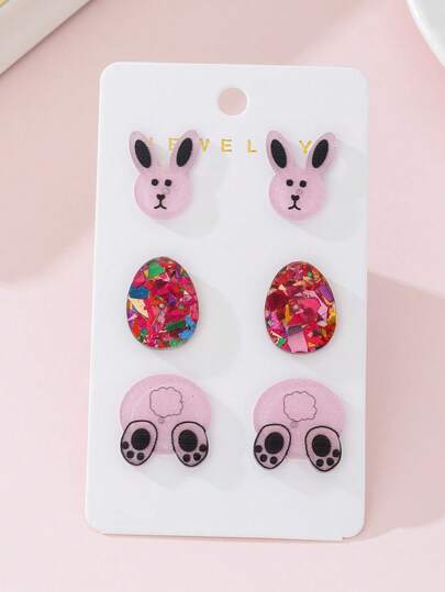 3 Pairs/Set Cute Rabbit Ear & Egg Rabbit Butt Design Earrings Set For Women, Perfect Accessory For Holiday Parties