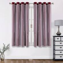 1pc Hollow Star Curtain, Polyester With Lace Sheer Double Layer Curtain, Darkening Bedroom Window Curtain, Cute Unique Princess Style Curtain Suitable For Holidays - Burgundy - View 21