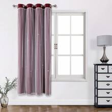 1pc Hollow Star Curtain, Polyester With Lace Sheer Double Layer Curtain, Darkening Bedroom Window Curtain, Cute Unique Princess Style Curtain Suitable For Holidays - Burgundy - View 24