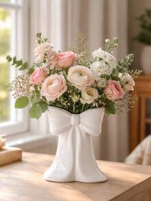 1 pieza Jarrón con decoración de lazo, jarrón grande con diseño de cinta adorable, adecuado para decoración del hogar, centro de mesa de la sala de estar, estantería del dormitorio y exhibición de regalos - Multicolor - Ver 6